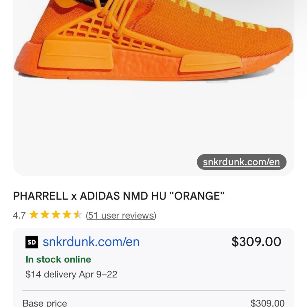 Adidas Pharrell X NMD Human Race Orange Sneakers